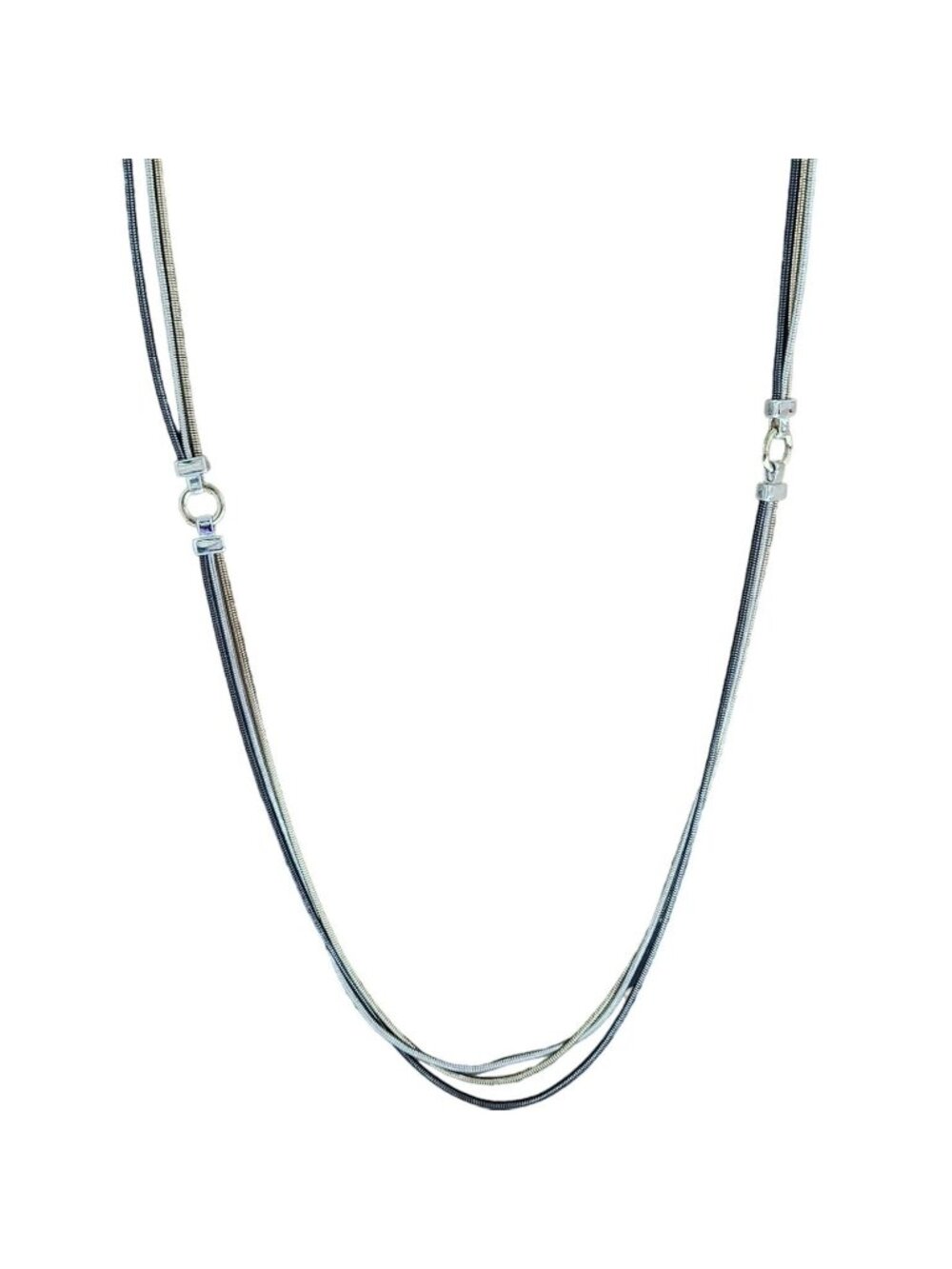 Vintage Tri Tone Triple Strand Necklace Snake Chain Statement Fashion Jewelry
